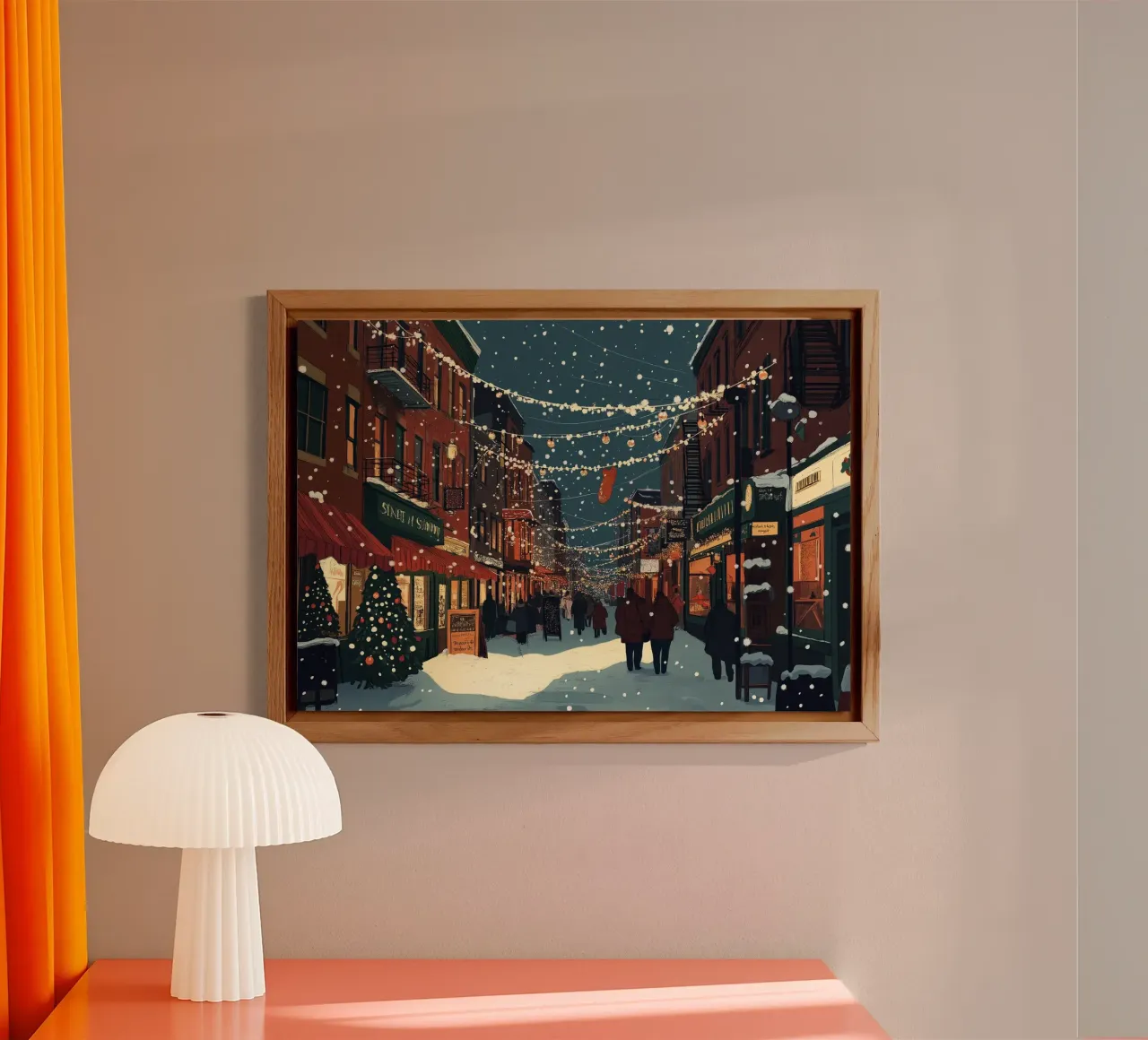 Strada innevata - Scena della città con luci natalizie alluminio dibond da ClubArt