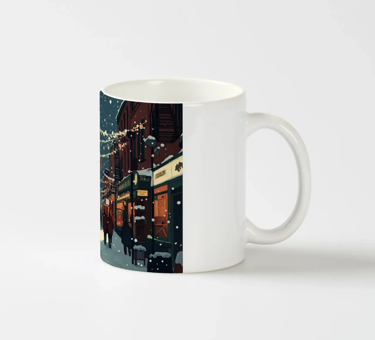Strada innevata - Scena della città con luci natalizie tazza in ceramica da ClubArt