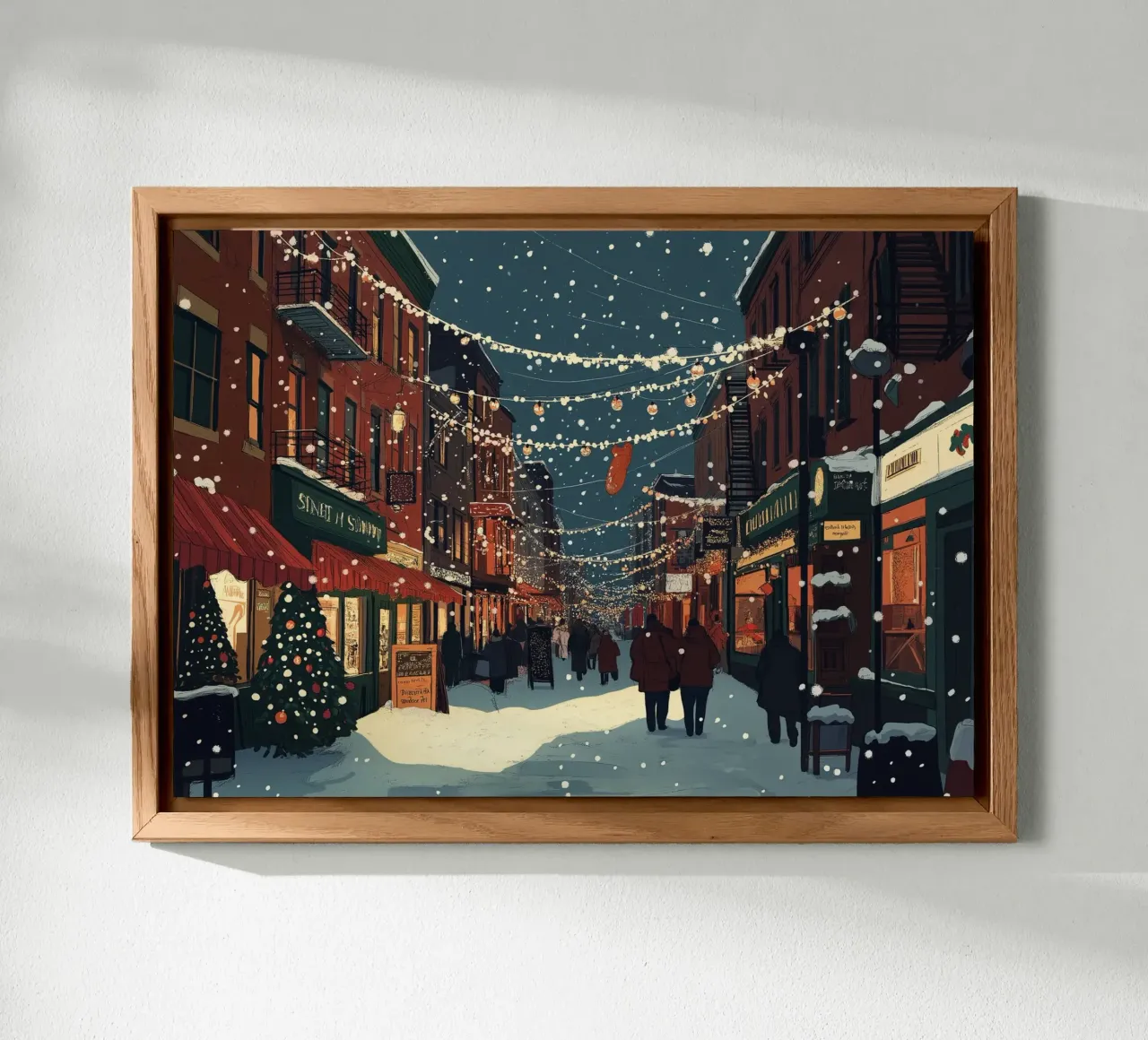 Strada innevata - Scena della città con luci natalizie alluminio dibond da ClubArt
