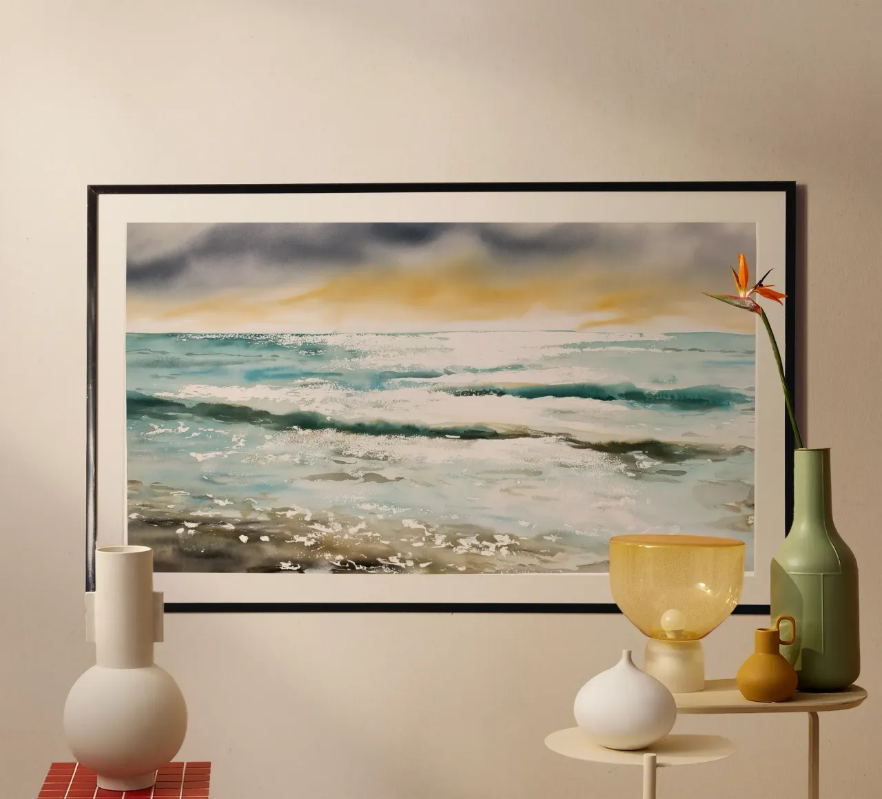 Même la tempête s'arrête pour la lumière poster avec cadre en bois de Matthias Keller Studio
