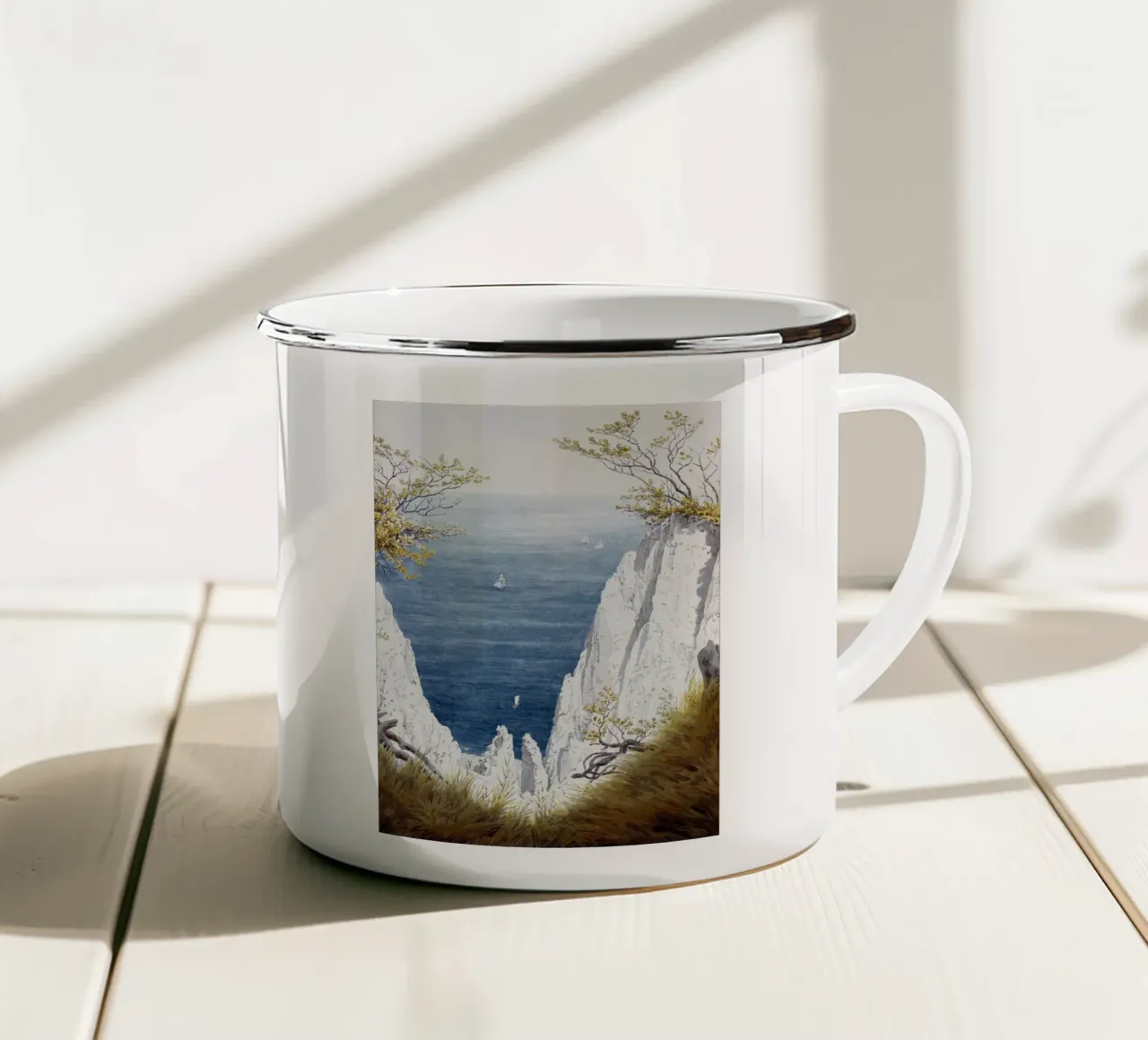 Scogliere di gesso sull'isola di Rügen tazza in smalto da shoplena