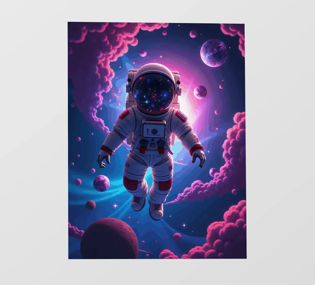 Astronauta psichedelico che fluttua in una galassia al neon pellicola backlit da artdesign1985