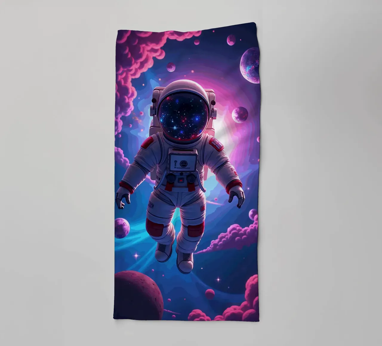 Psychedelic Astronaut Floating in a Neon Galaxy towel by artdesign1985