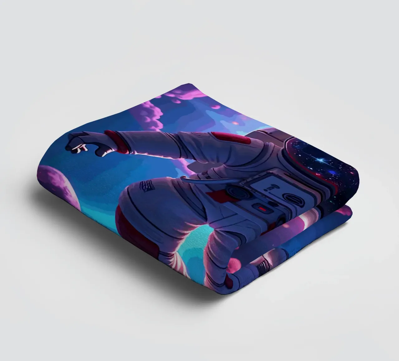Psychedelic Astronaut Floating in a Neon Galaxy towel by artdesign1985