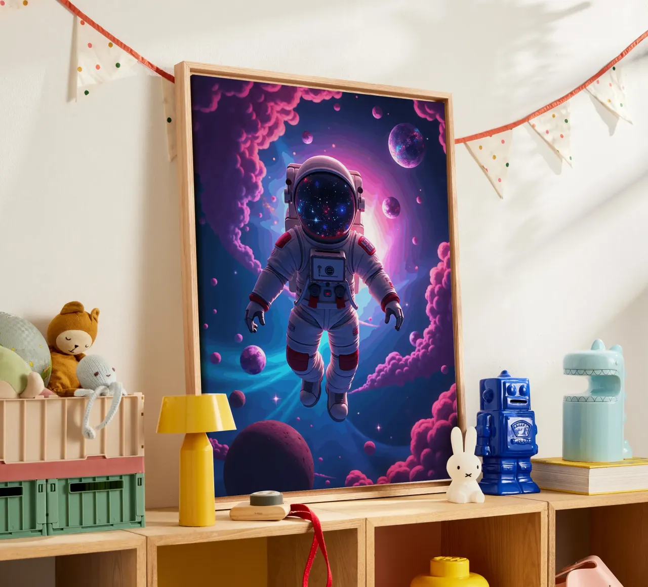Psychedelic Astronaut Floating in a Neon Galaxy canvas by artdesign1985