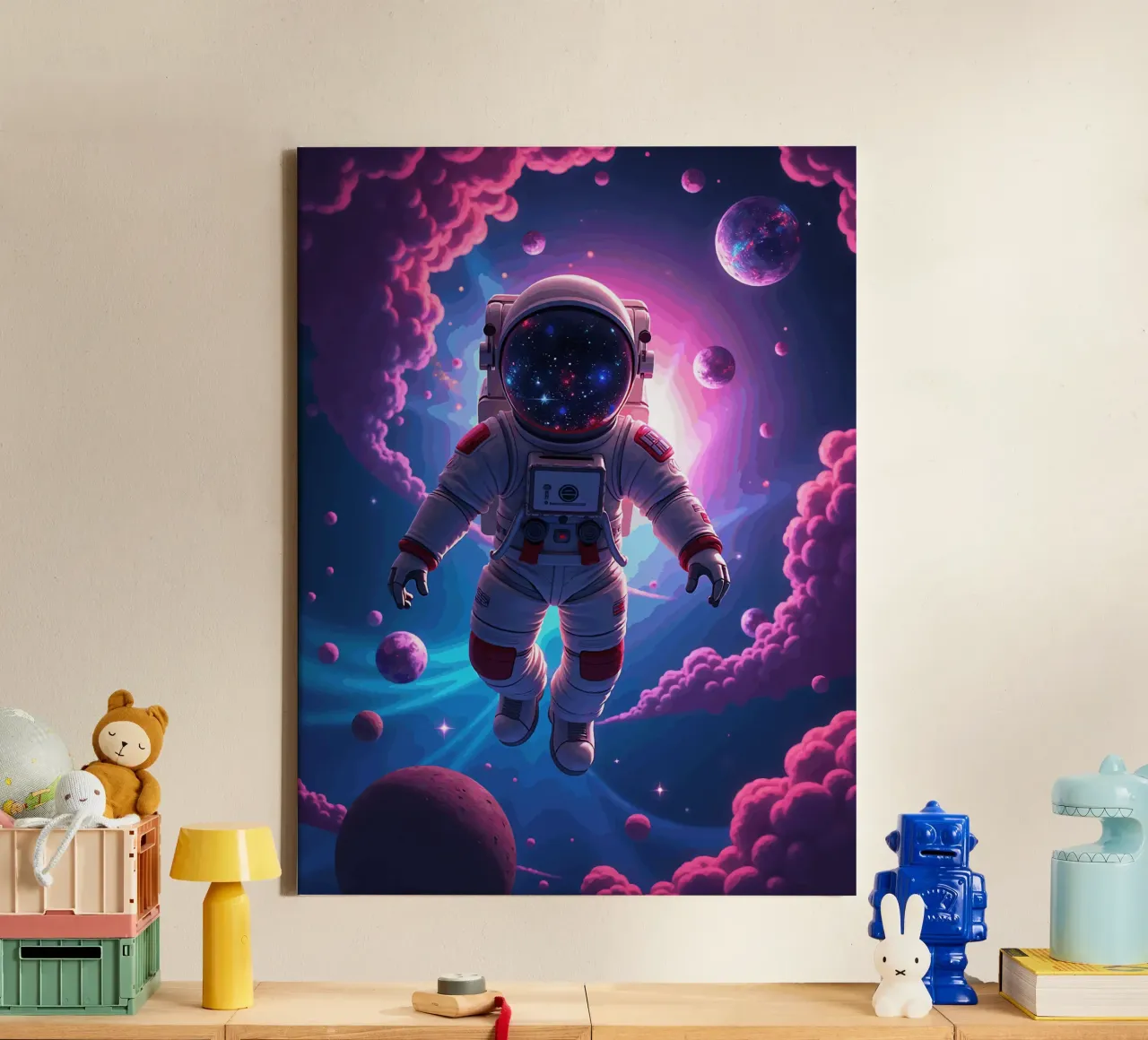 Psychedelic Astronaut Floating in a Neon Galaxy canvas by artdesign1985