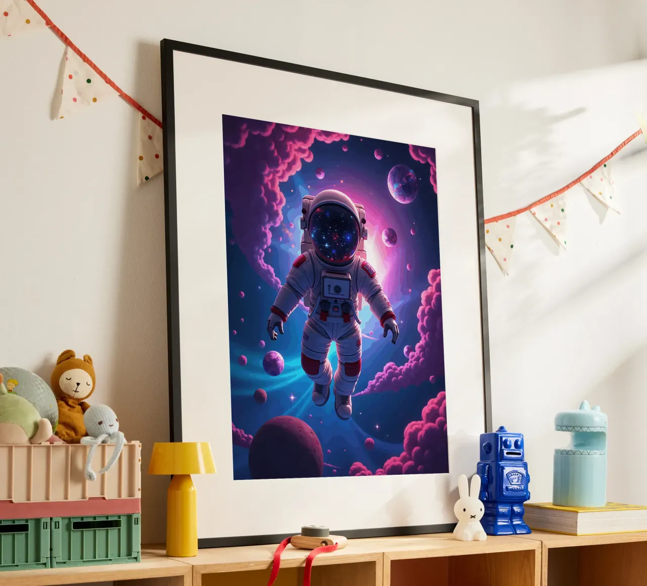 Psychedelischer Astronaut schwebt in einer Neongalaxie Hahnemühle von artdesign1985