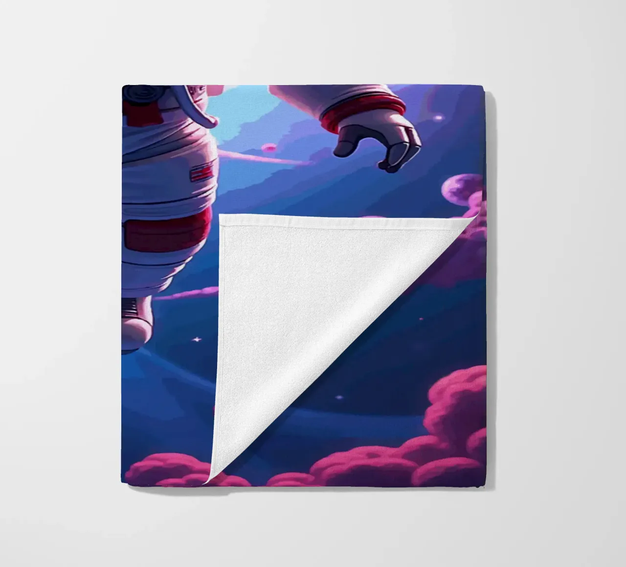 Psychedelic Astronaut Floating in a Neon Galaxy beach towel by artdesign1985