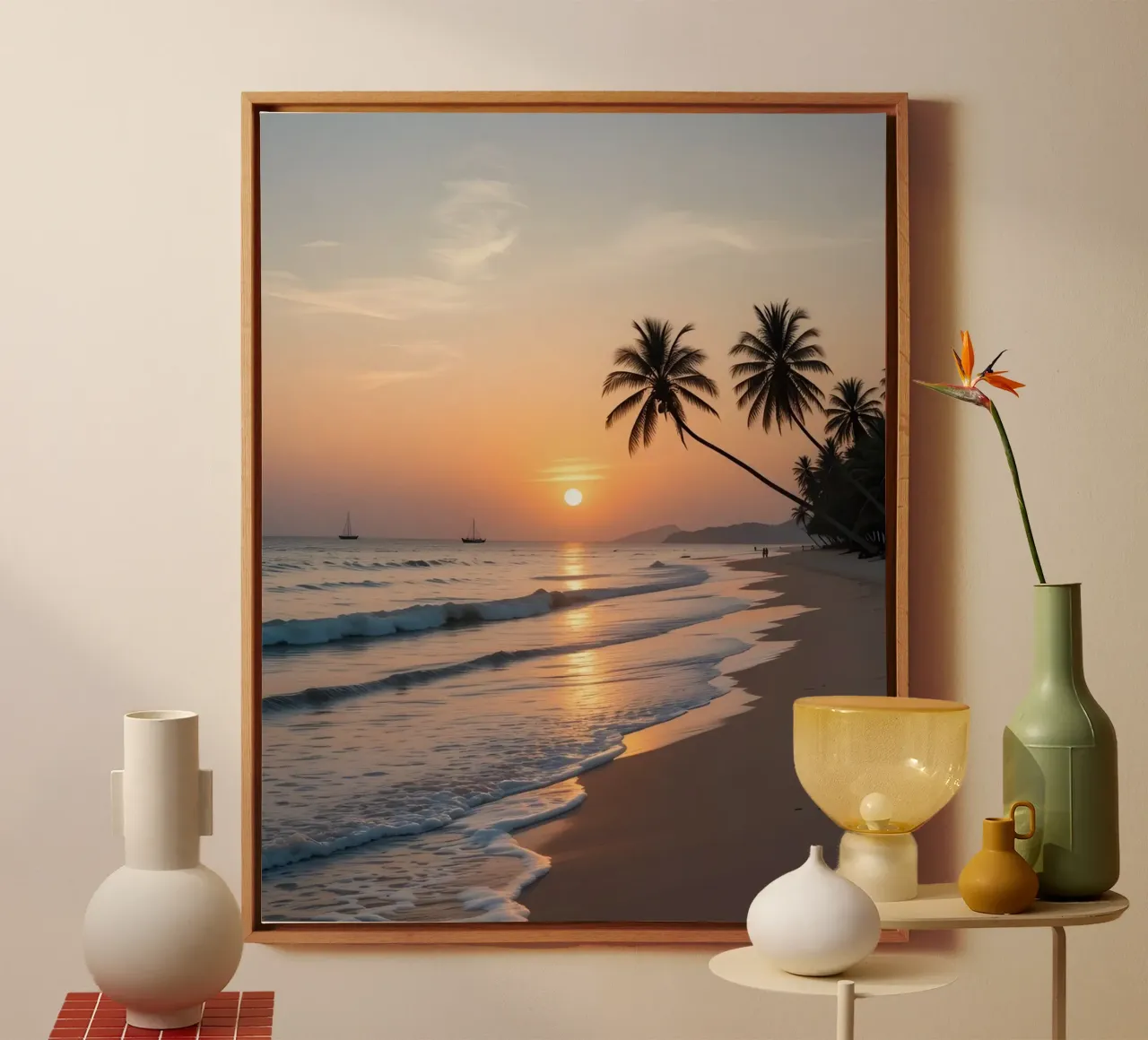 Tropisch strand zonsondergang canvas met Baklijst van luxi&lace