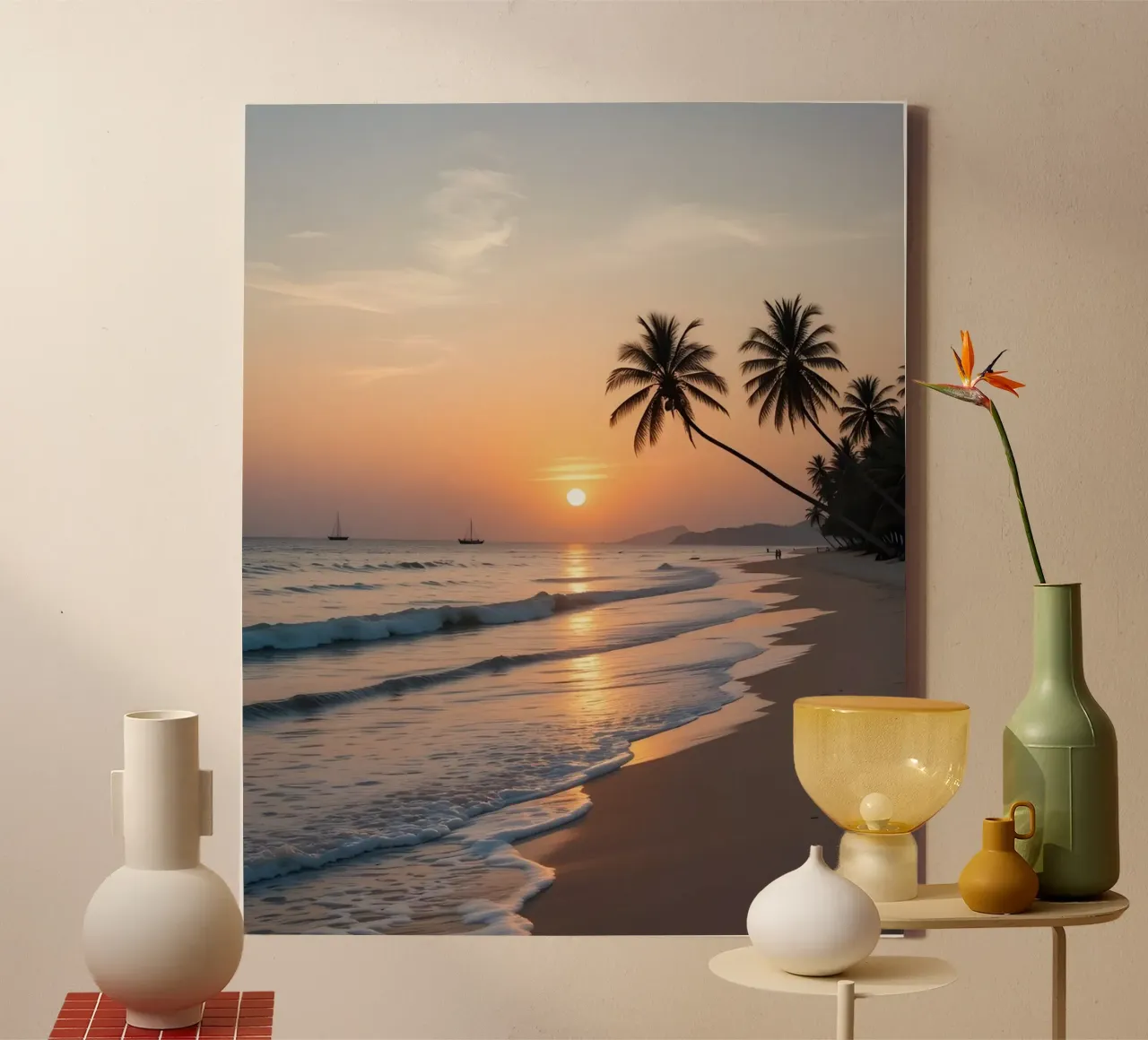 Tropisch strand zonsondergang canvas met Baklijst van luxi&lace