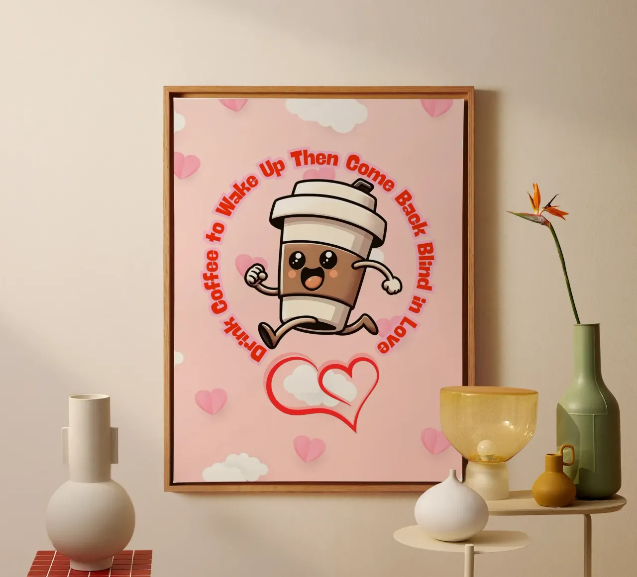 Caffè e amore tela con Cornice a cassetta da Cute Art