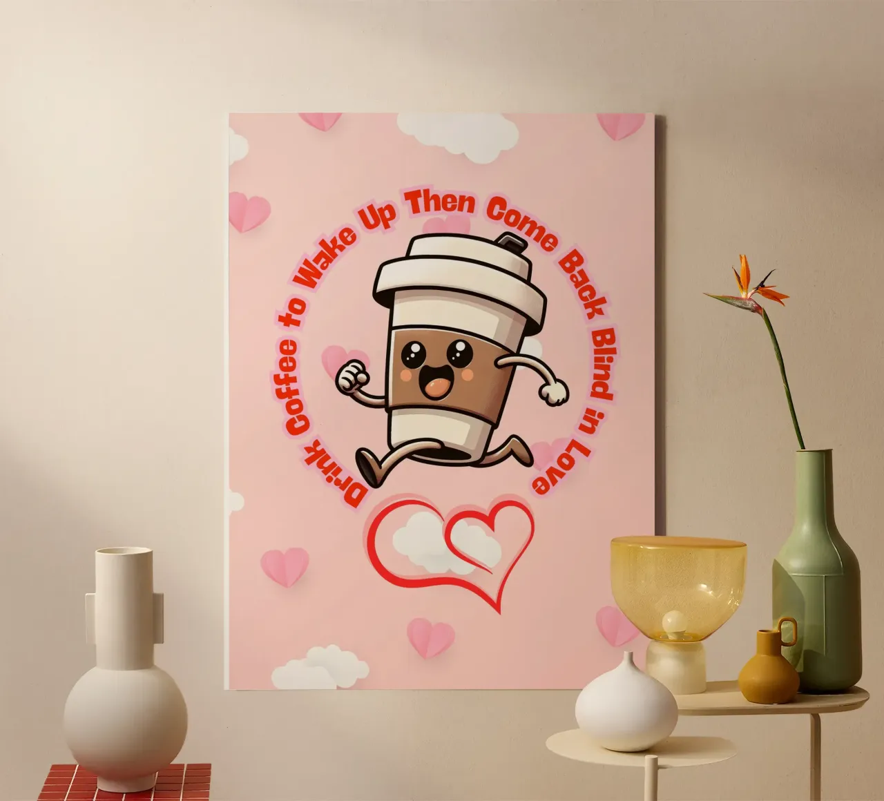 Caffè e amore tela con Cornice a cassetta da Cute Art