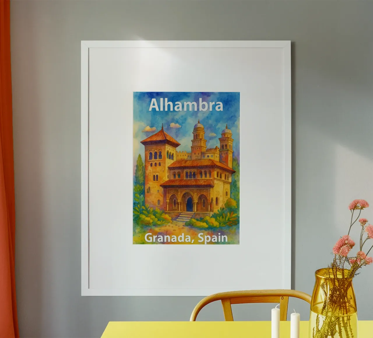 Alhambra Granada, Spagna Pittura Immaginazione poster con telaio in legno da onestar