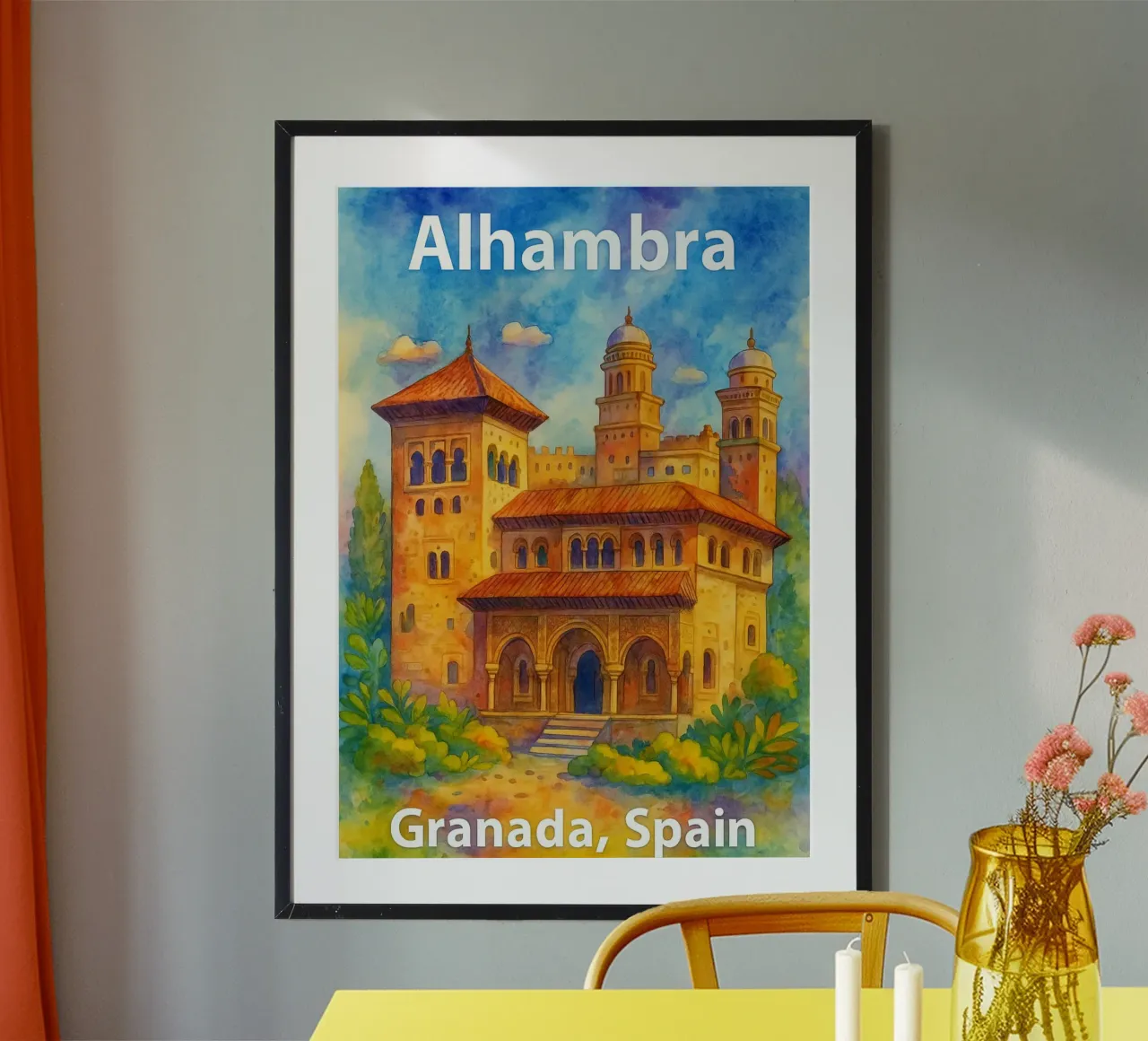 Alhambra Granada, Spagna Pittura Immaginazione poster con telaio in legno da onestar