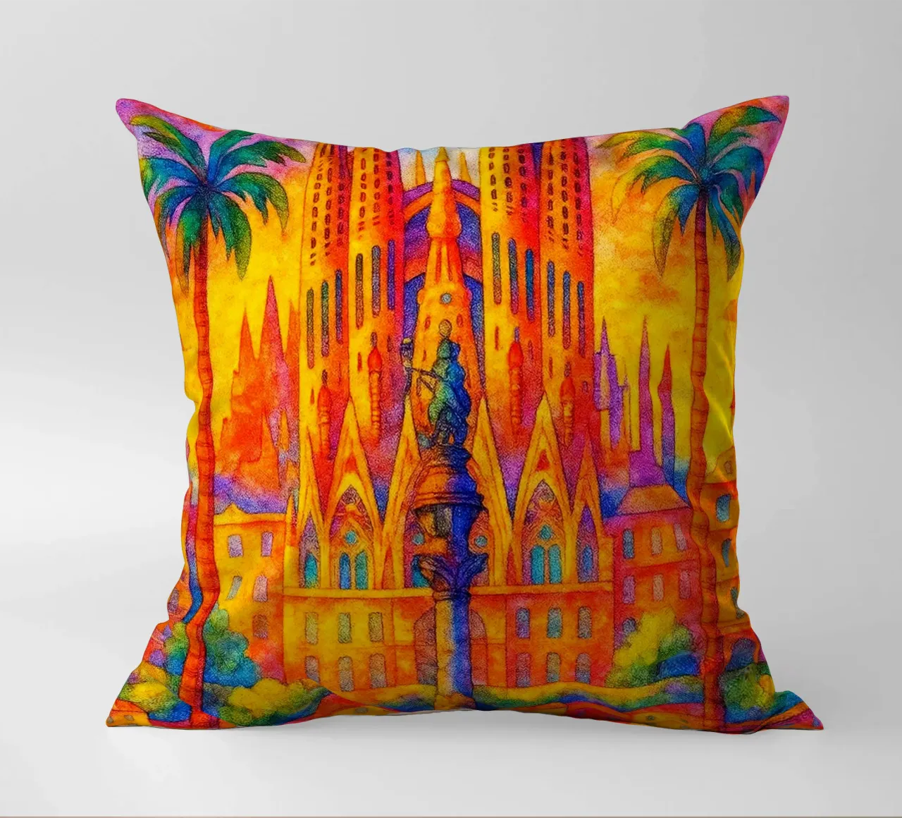 Barcelona, Spain Painting Imagination decorative cushion by onestar