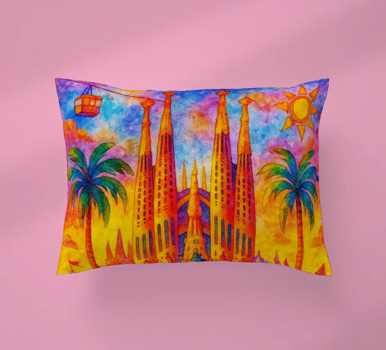 Barcelona, Spain Painting Imagination decorative cushion by onestar