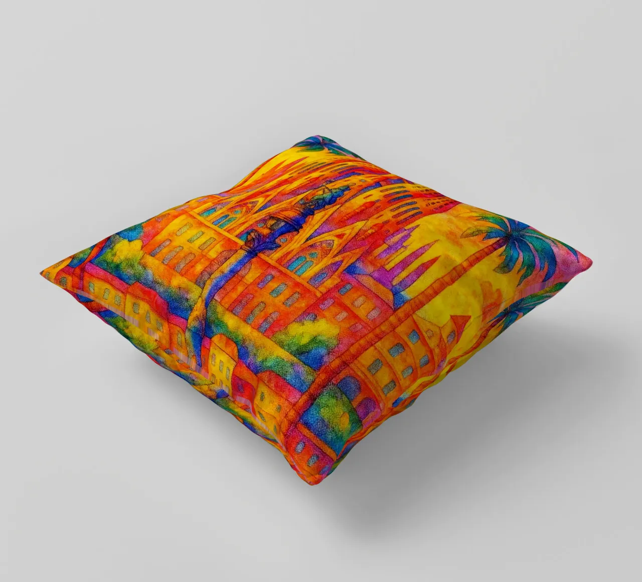 Barcelona, Spain Painting Imagination decorative cushion by onestar