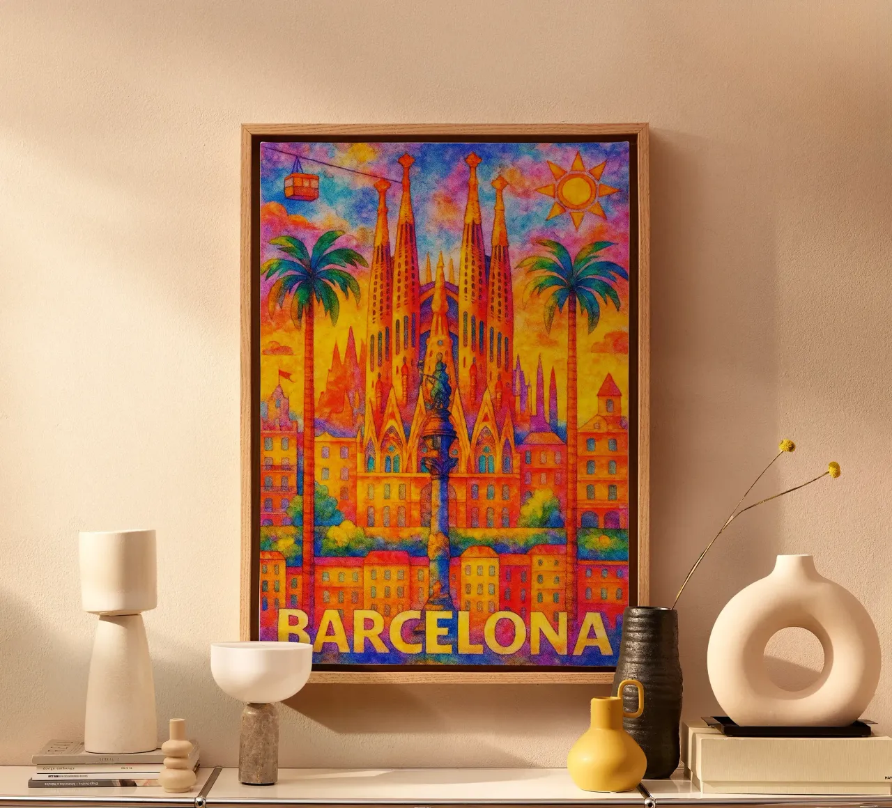 Barcelona, Spain Painting Imagination canvas with Floater frame by onestar