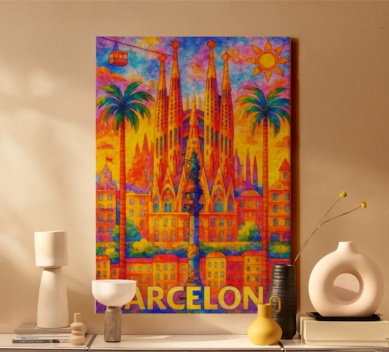 Barcelona, Spain Painting Imagination canvas with Floater frame by onestar