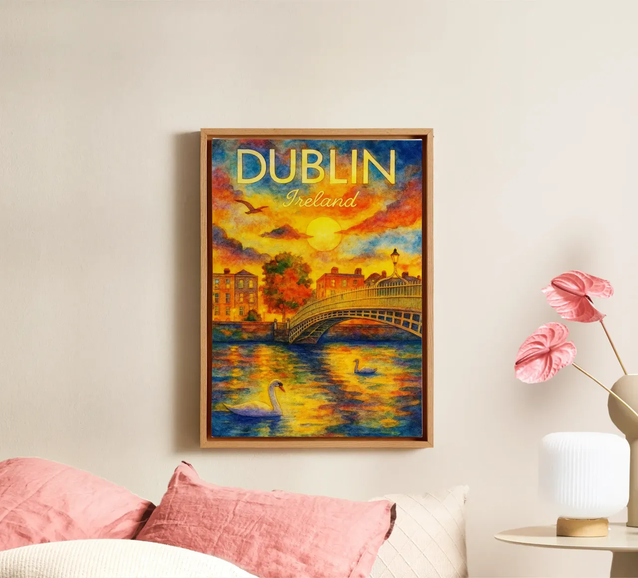 Dublin Ierland Schilderij Verbeelding canvas met Baklijst van onestar