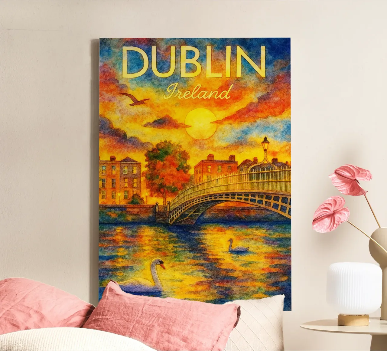 Dublin Ierland Schilderij Verbeelding canvas met Baklijst van onestar