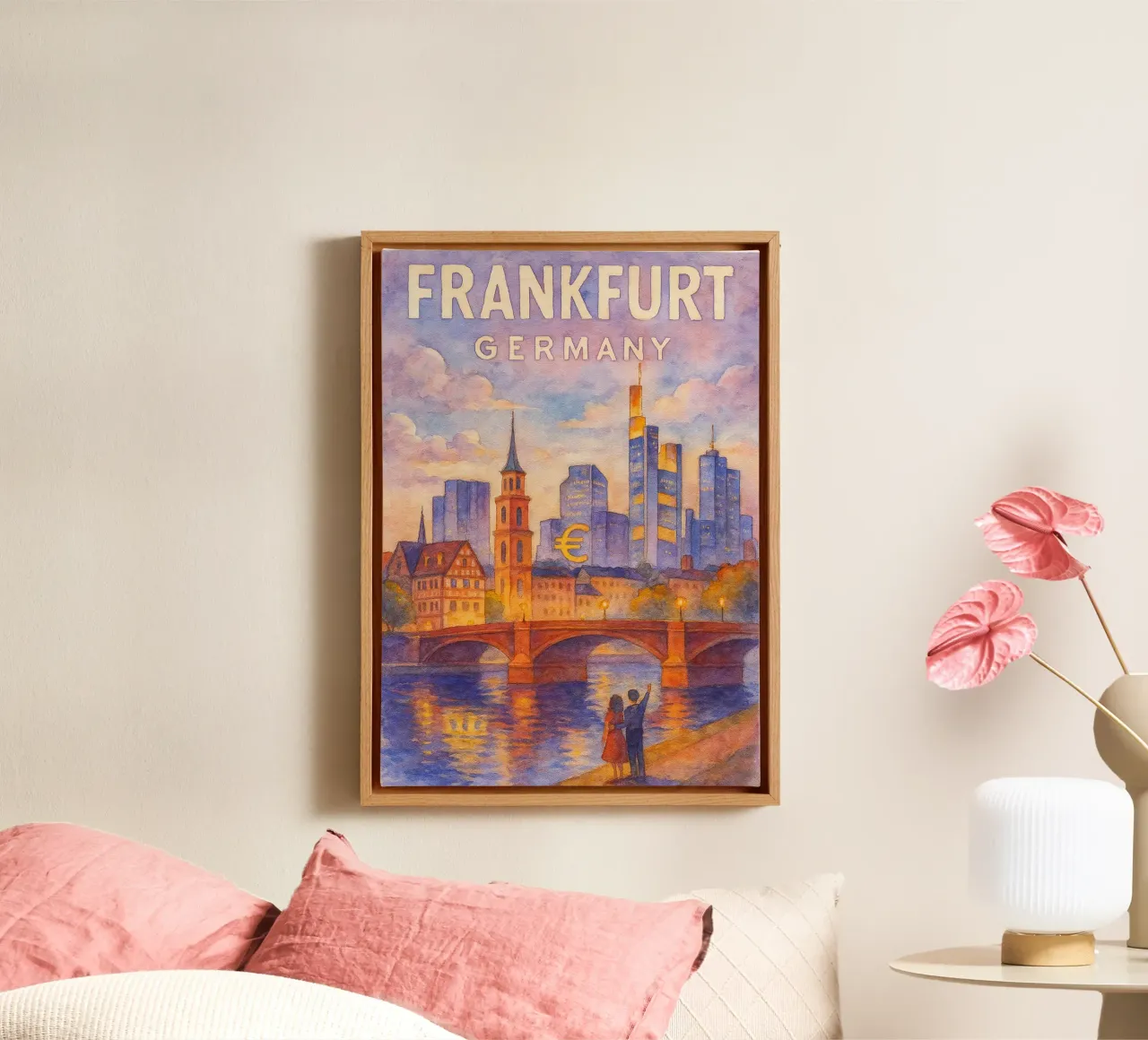 Frankfurt, Duitsland Verbeelding schilderen canvas met Baklijst van onestar