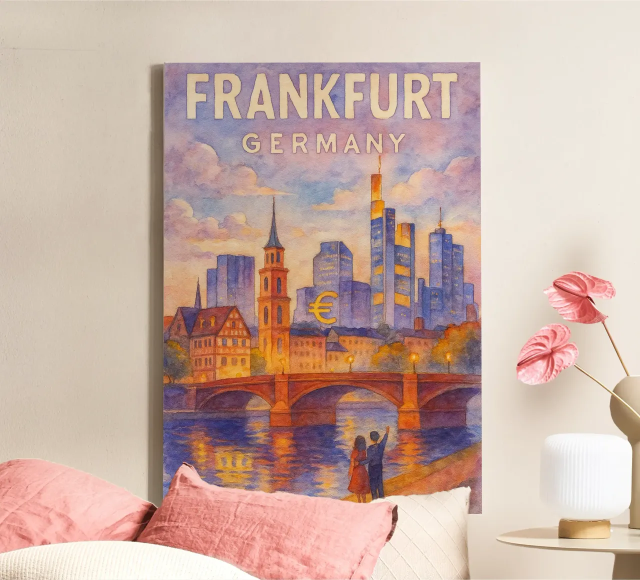 Frankfurt, Duitsland Verbeelding schilderen canvas met Baklijst van onestar