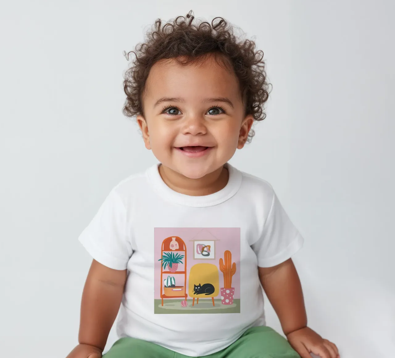 Cat on Yellow Chair baby t-shirt by Hollow Years