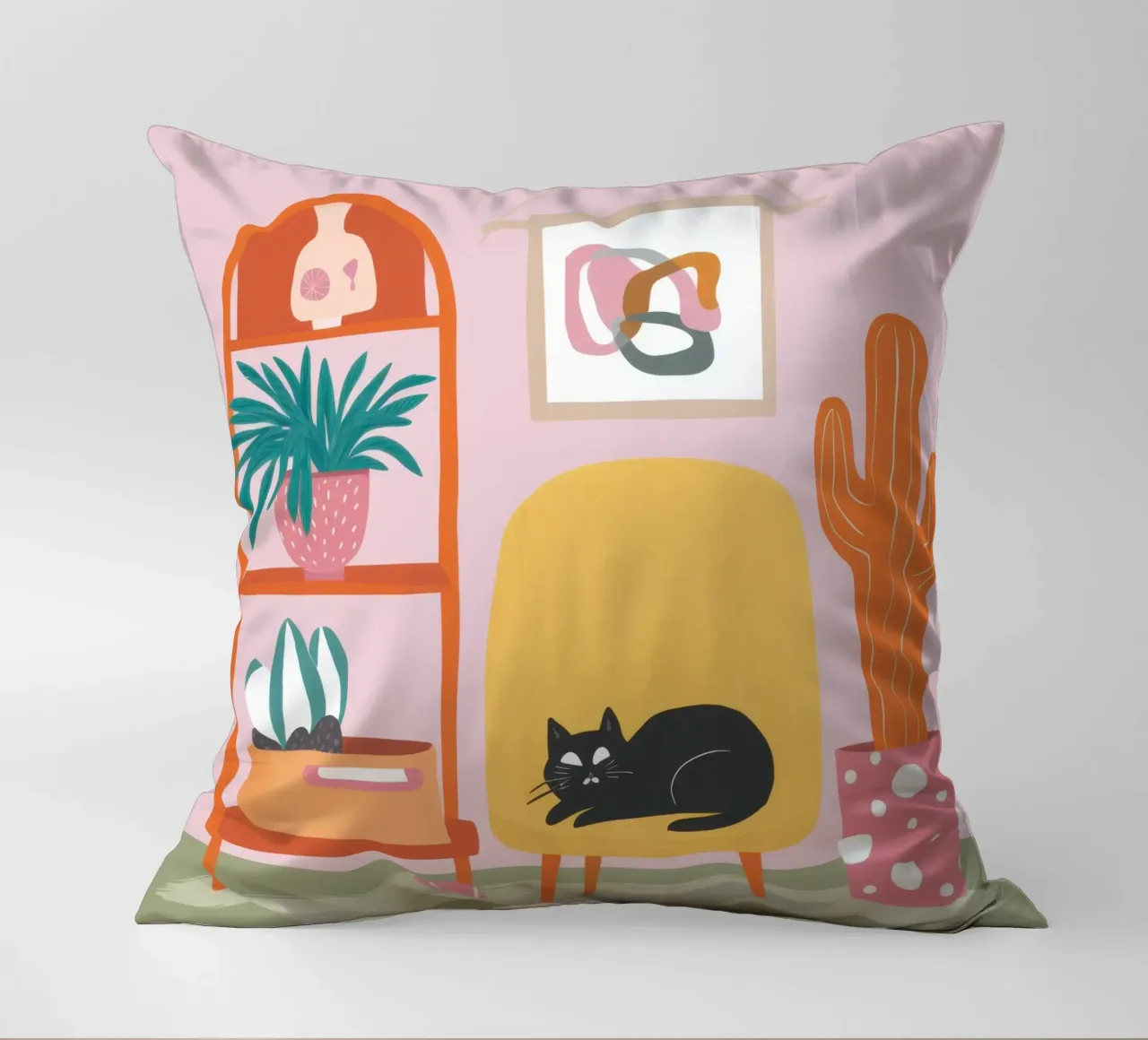 Chat sur une chaise jaune coussin de Hollow Years