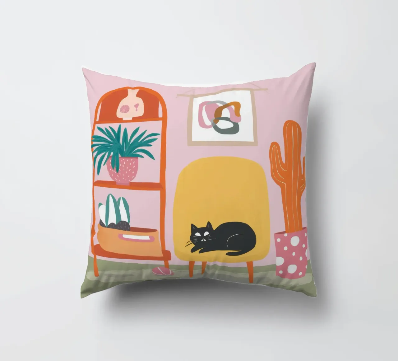 Chat sur une chaise jaune coussin de Hollow Years