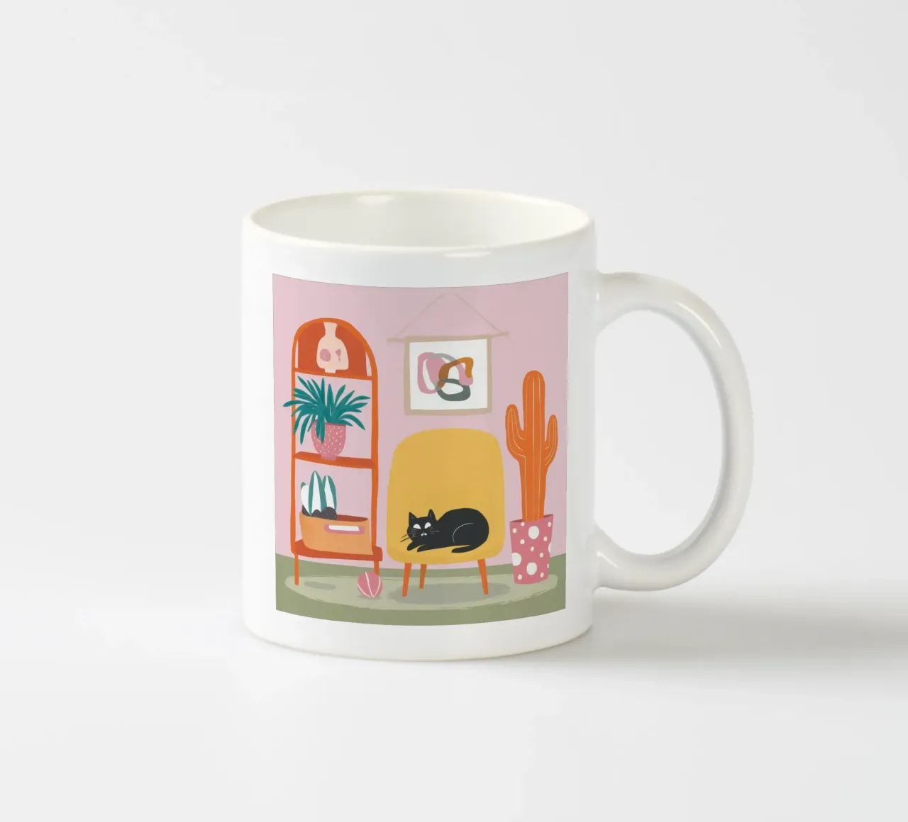 Chat sur une chaise jaune mug en céramique de Hollow Years
