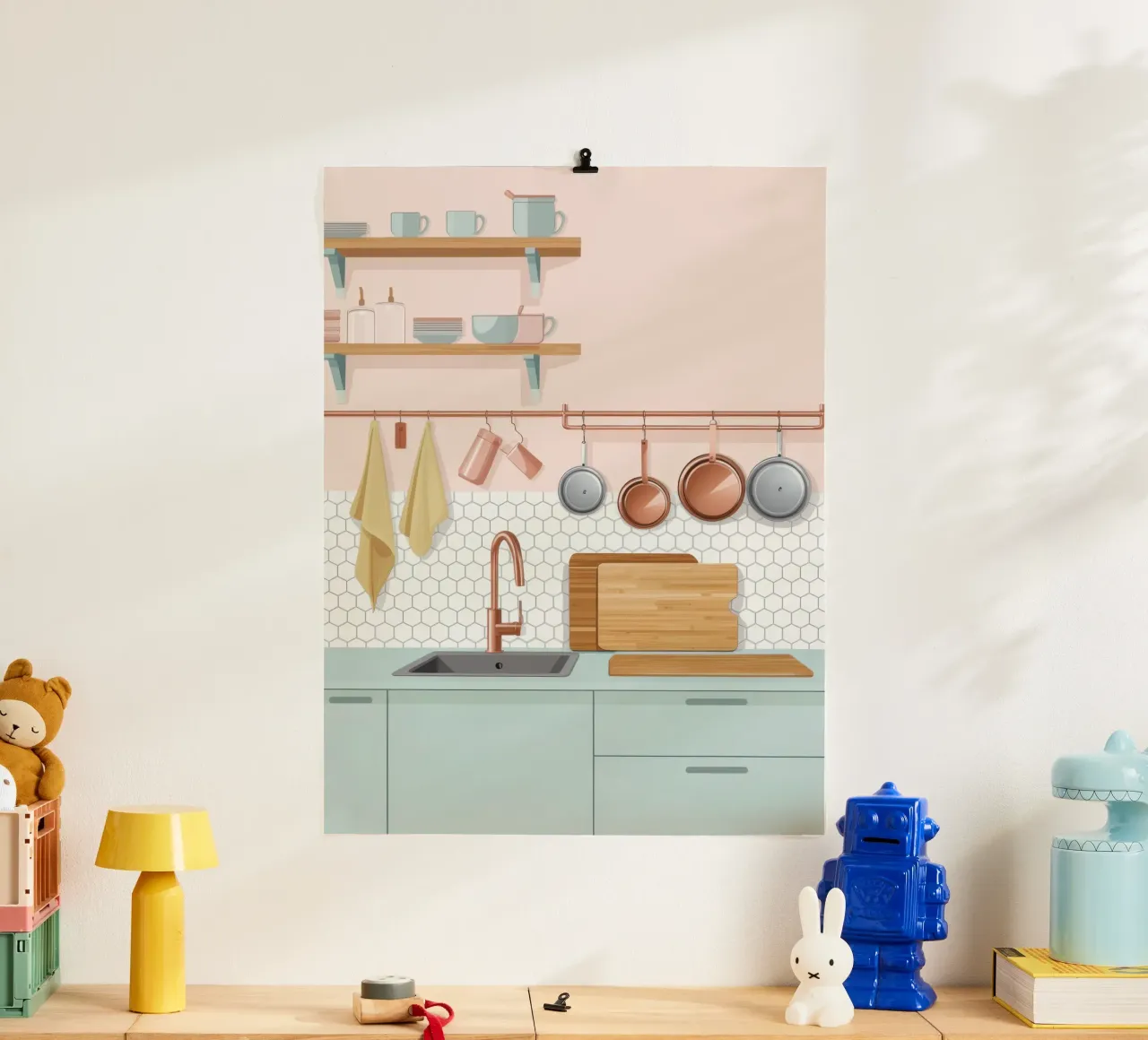Vista sul lavello della cucina poster con telaio in alluminio da Hollow Years