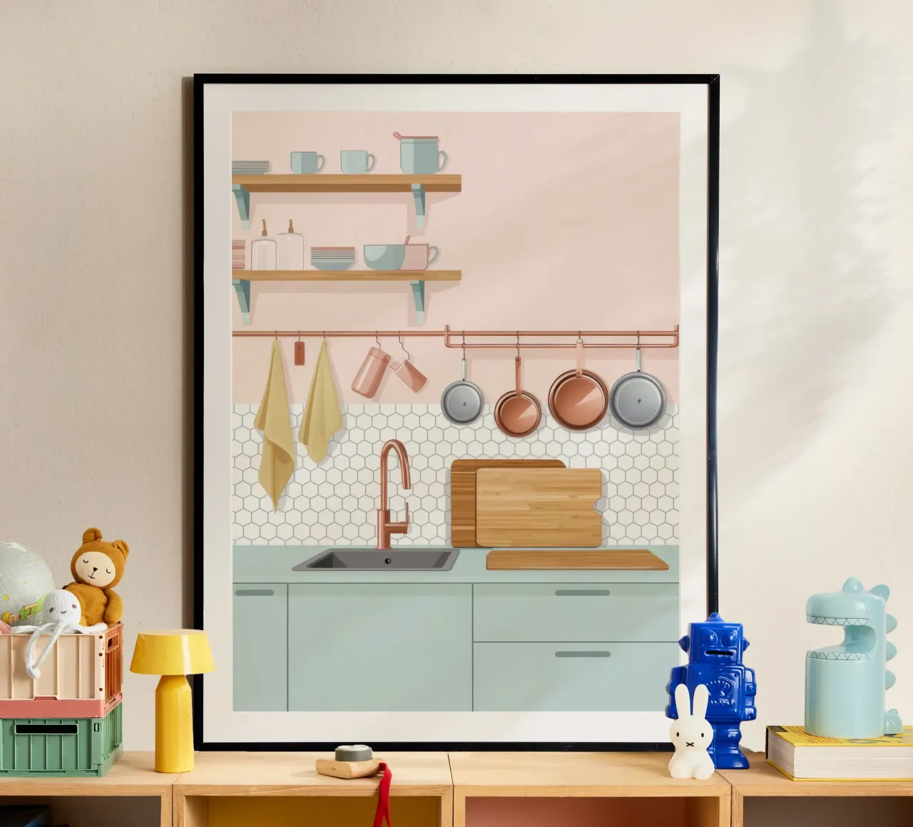 Vista sul lavello della cucina poster con telaio in alluminio da Hollow Years