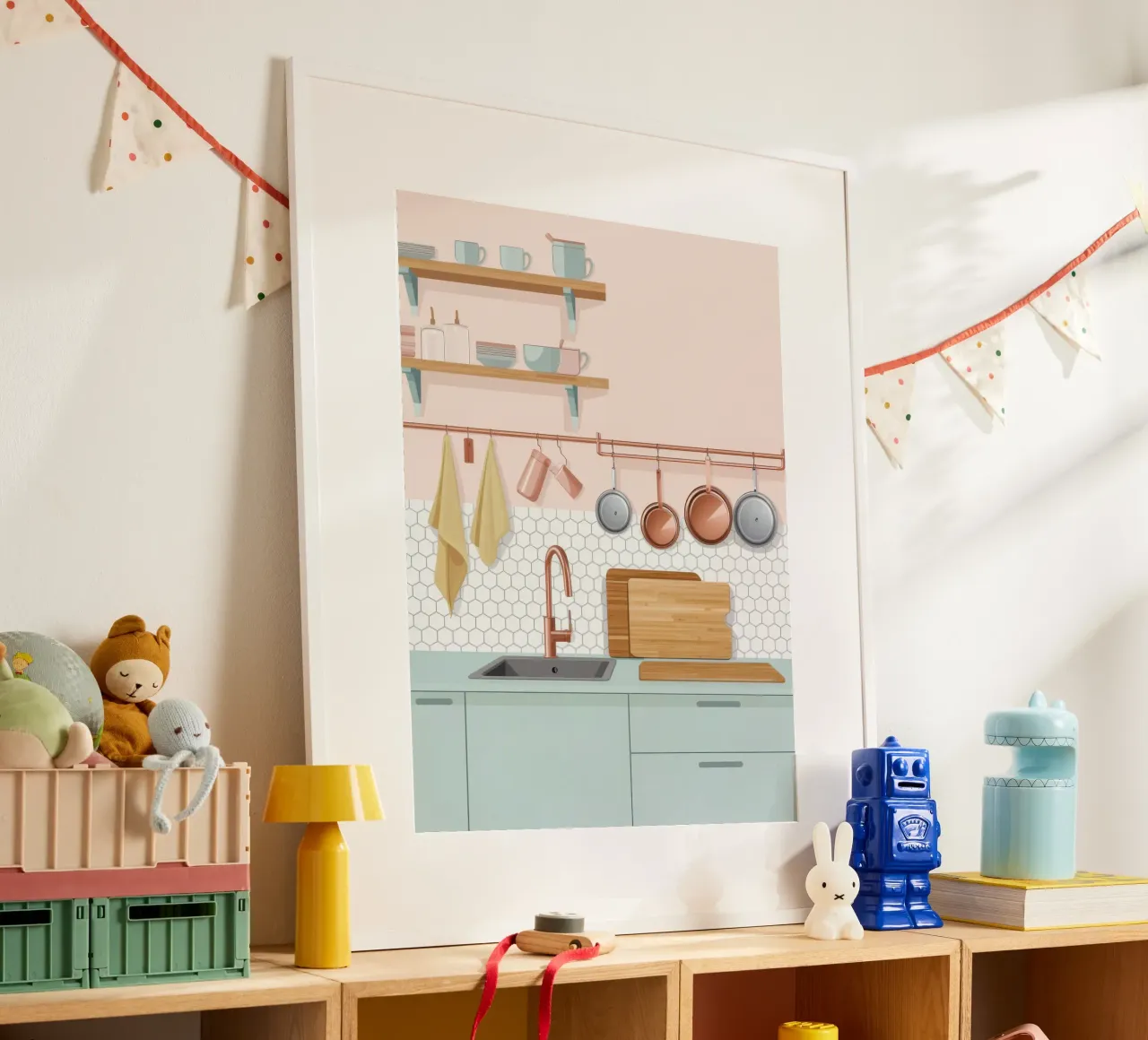 Vista sul lavello della cucina poster con telaio in alluminio da Hollow Years