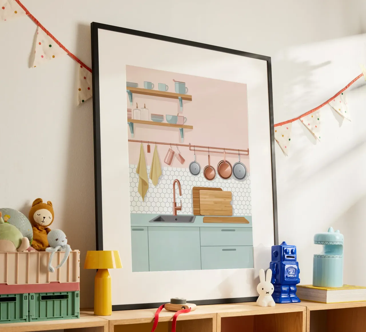 Vista sul lavello della cucina poster con telaio in alluminio da Hollow Years