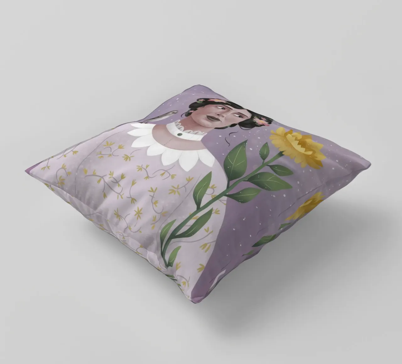 Donna con uccello e fiori cuscino da Hollow Years