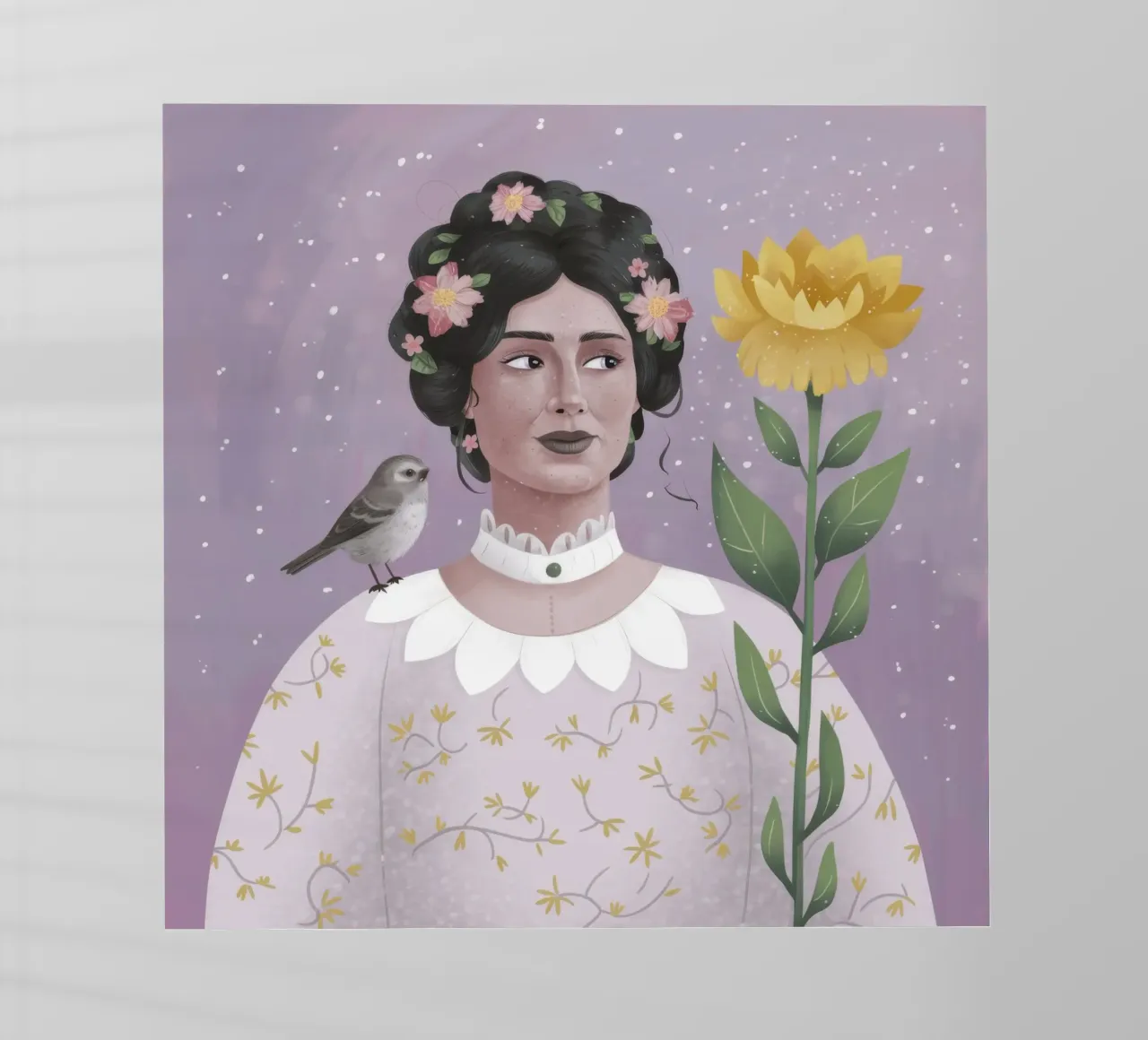 Donna con uccello e fiori pellicola backlit da Hollow Years