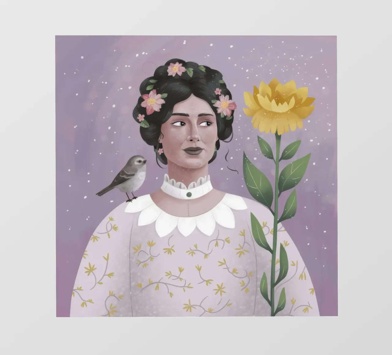 Donna con uccello e fiori telo in pvc da Hollow Years