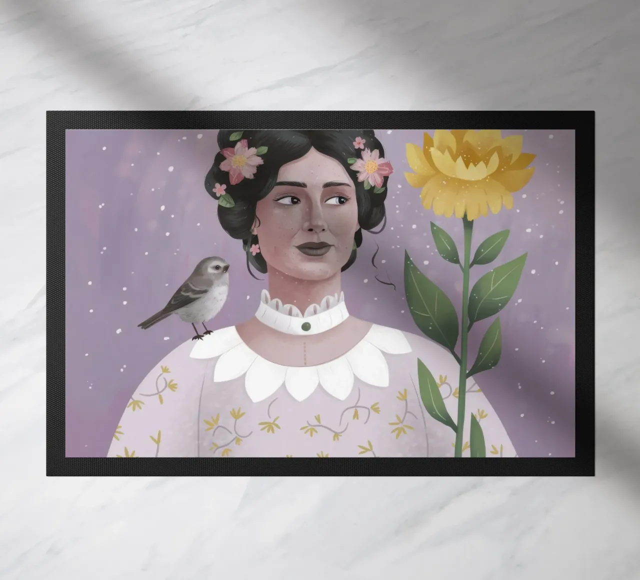 Donna con uccello e fiori zerbino da Hollow Years
