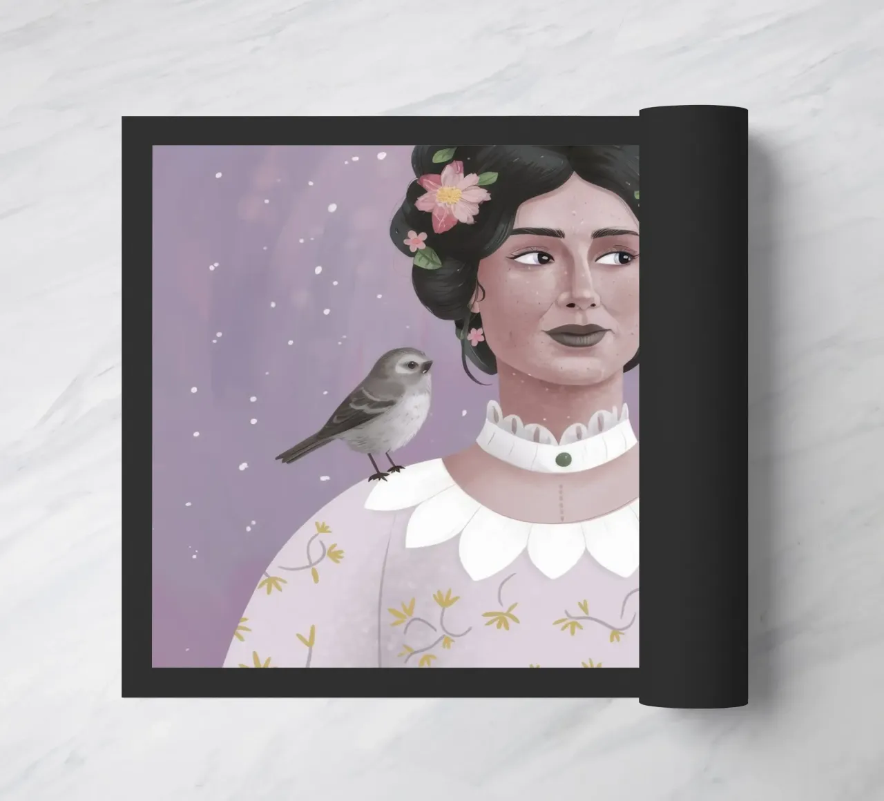 Donna con uccello e fiori zerbino da Hollow Years