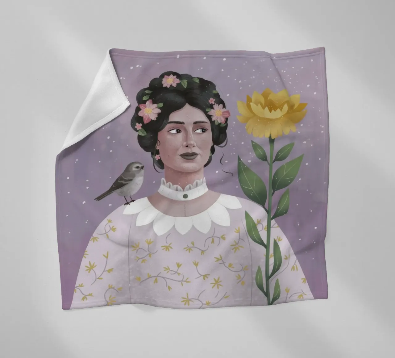 Donna con uccello e fiori coperta in pile da Hollow Years
