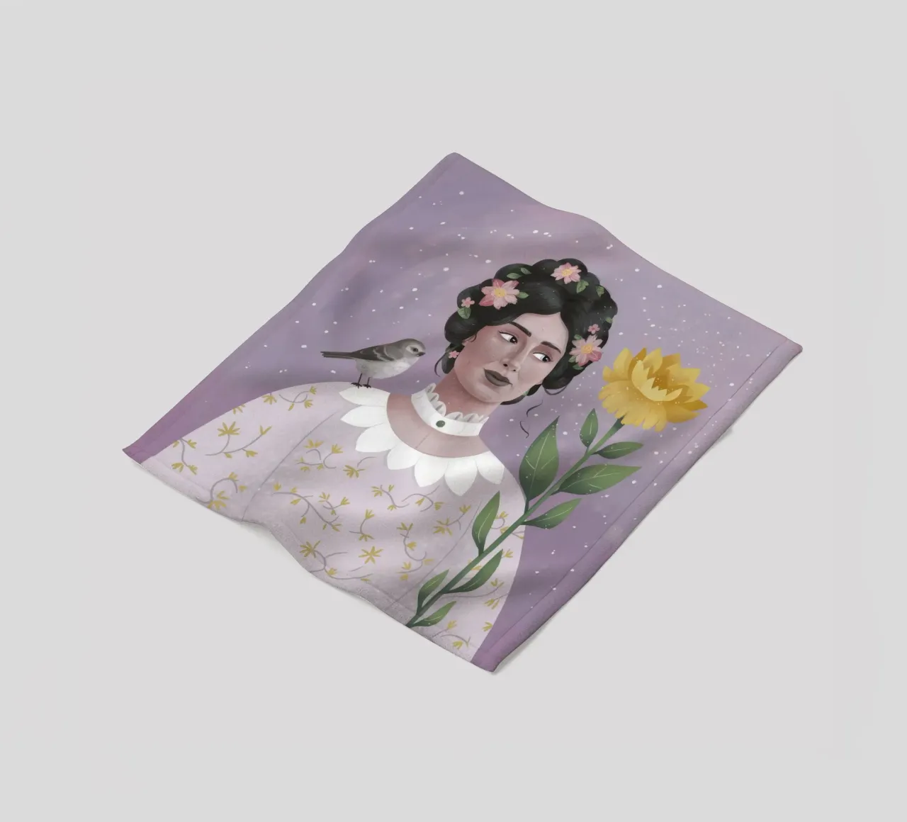 Donna con uccello e fiori coperta in pile da Hollow Years