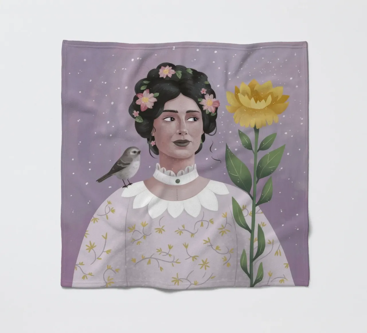 Donna con uccello e fiori coperta in pile da Hollow Years