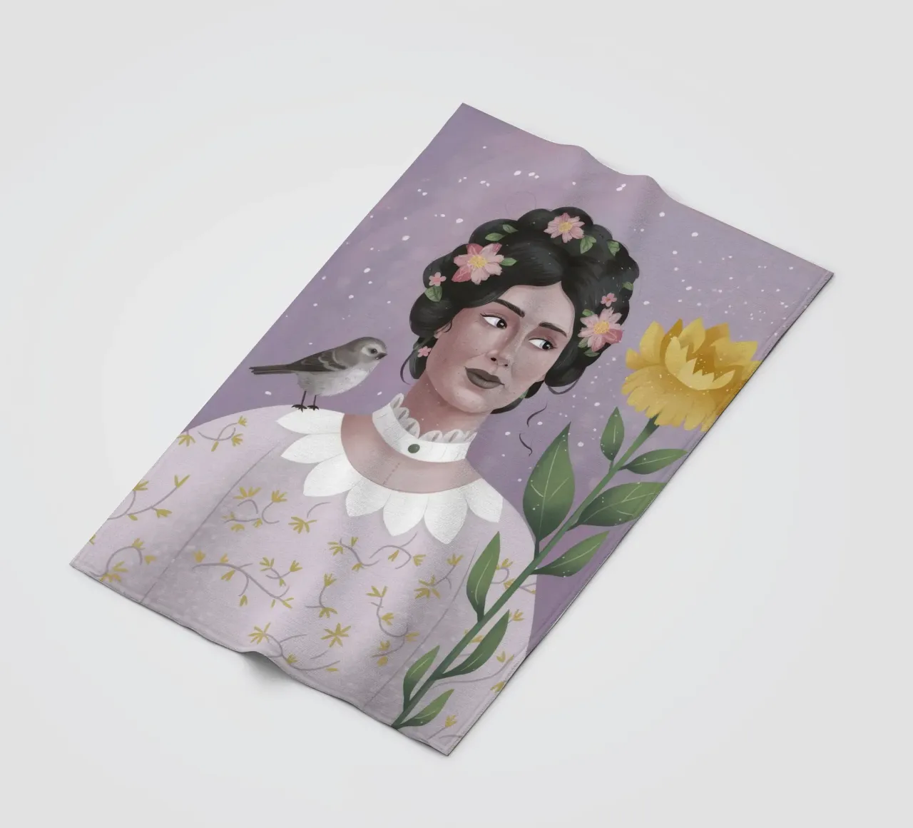 Donna con uccello e fiori coperta in pile da Hollow Years