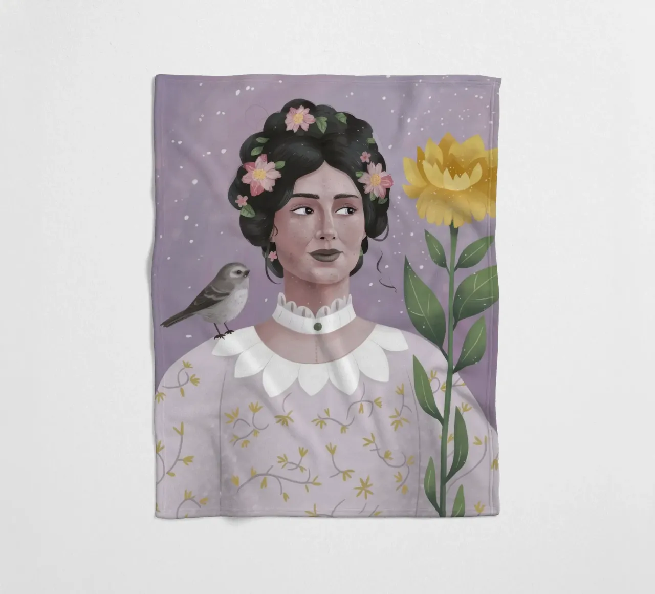 Donna con uccello e fiori coperta in pile da Hollow Years