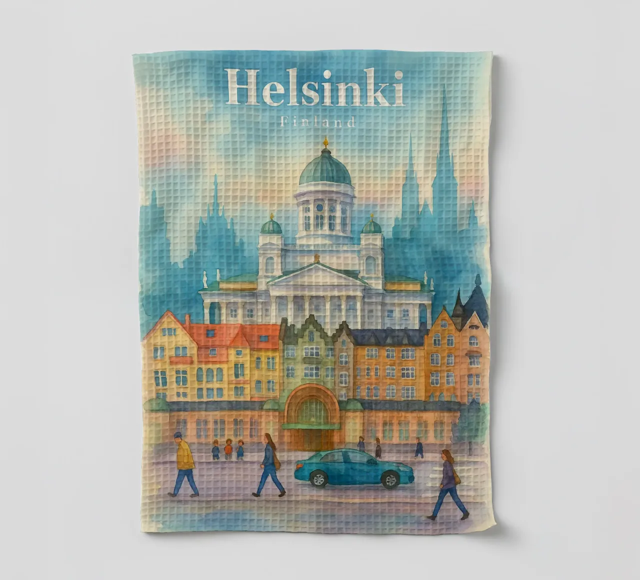 Helsinki, Finland Verbeelding schilderen theedoek van onestar