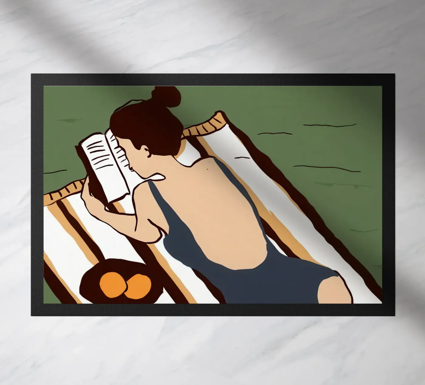 Sunbathing on a Rooftop doormat by Hollow Years