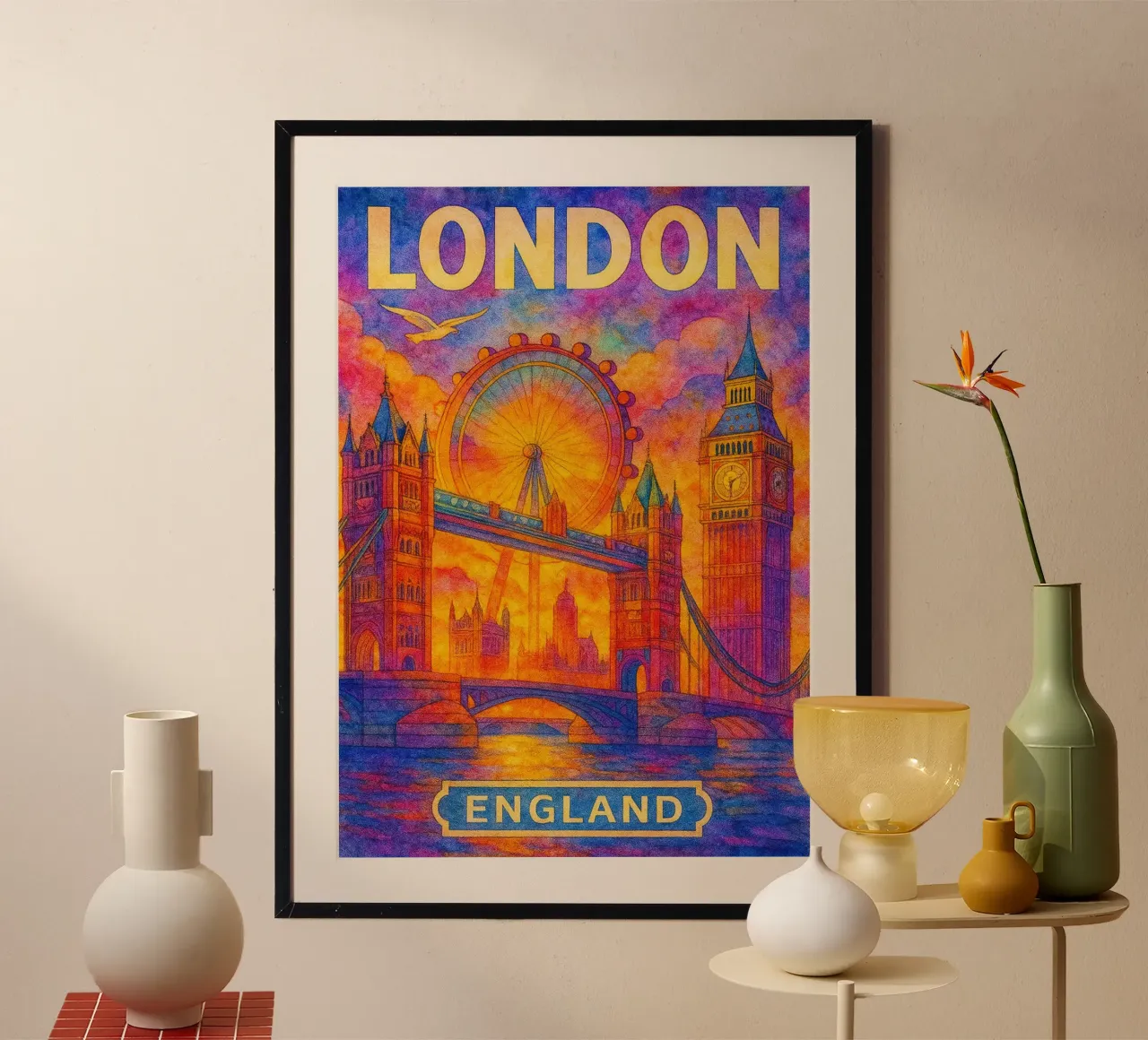 Londra, Inghilterra Immaginazione pittorica poster con telaio in alluminio da onestar