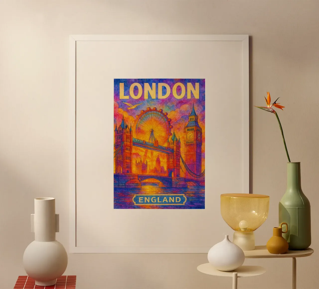 Londra, Inghilterra Immaginazione pittorica poster con telaio in alluminio da onestar