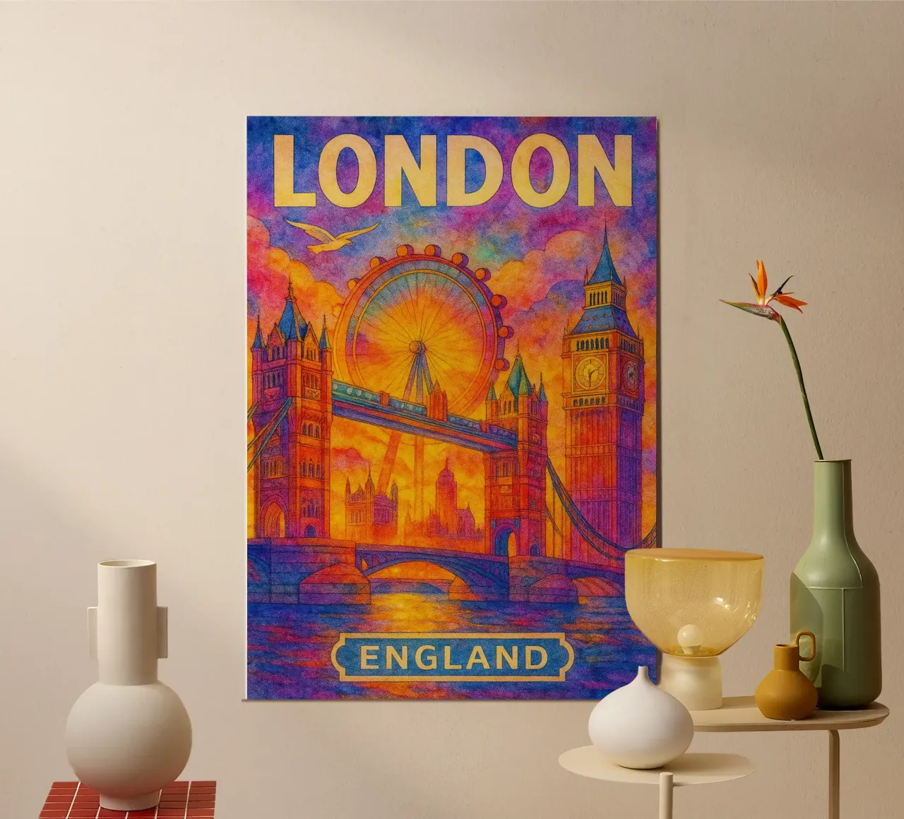 Londra, Inghilterra Immaginazione pittorica poster con telaio in alluminio da onestar